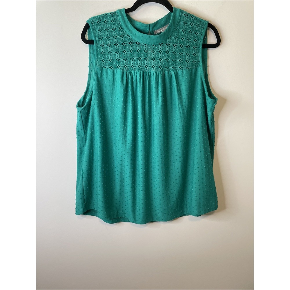 Daniel Rainn Top Women XL Teal Crochet Yoke Sleeveless Boho Feminine Flowy